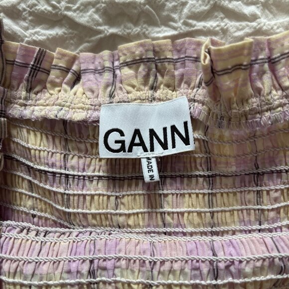 Ganni Ruffled Seersucker Midi Dress - Size 36 - Picture 4 of 5